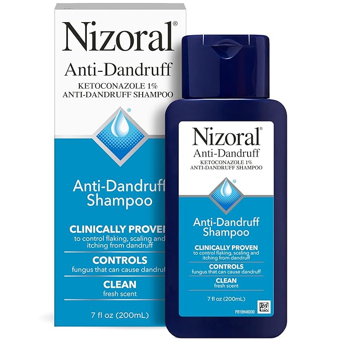 Nizoral shampoo bottle in a shower