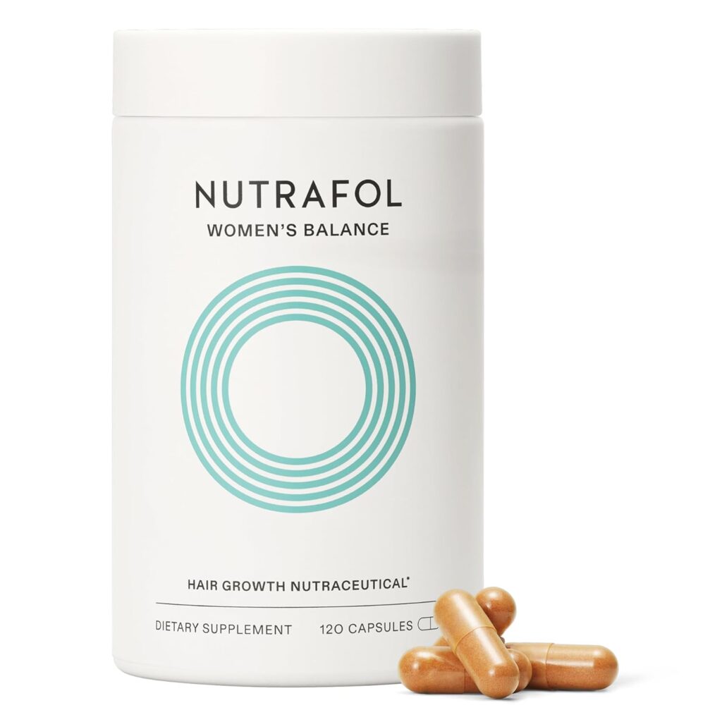 IMAGE PLACEHOLDER: Nutrafol Women's Balance bottle on a bathroom shelf