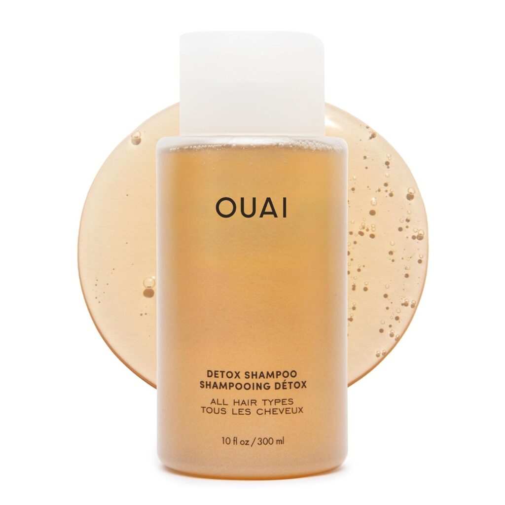 OUAI Detox Shampoo — one of the most raved-about clarifying shampoos in the US. Apple cider vinegar removes buildup while keratin keeps hair from getting stripped dry. Sulfate-free and smells incredible.