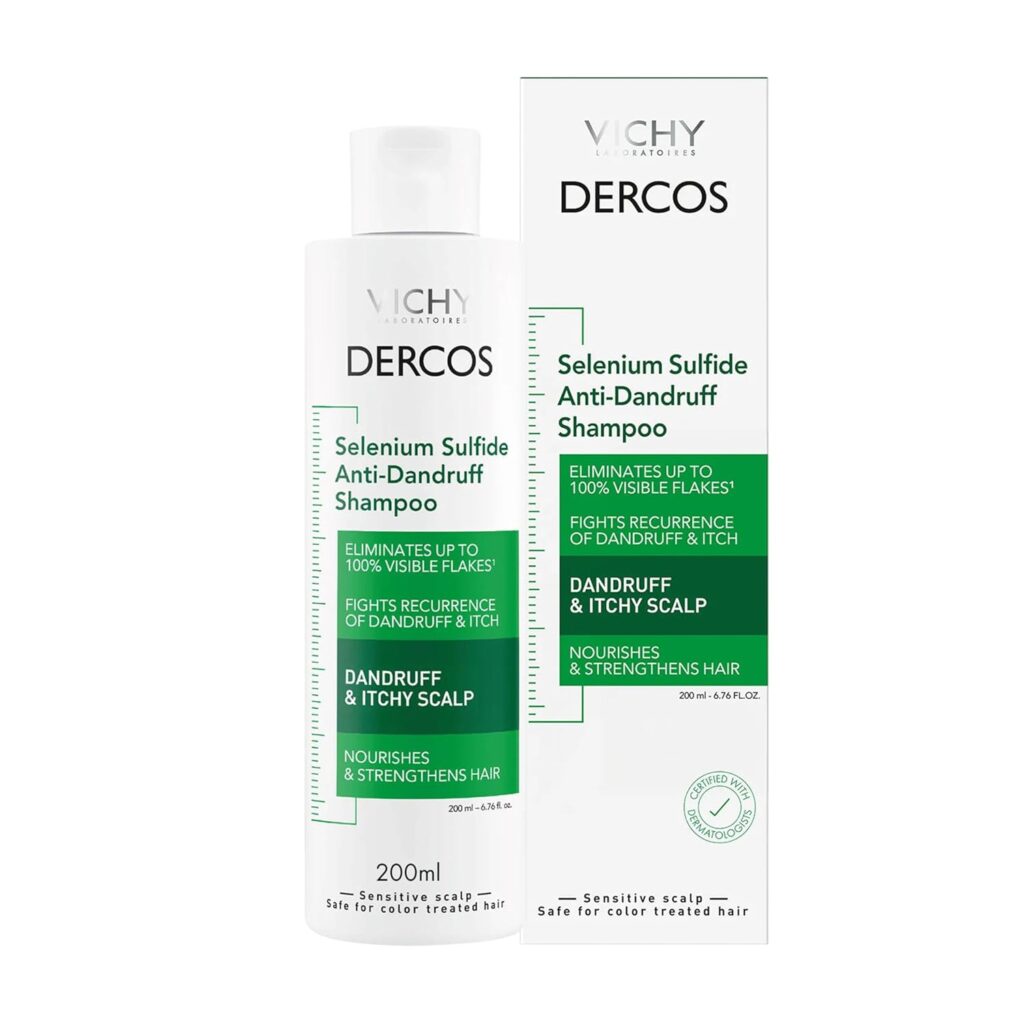 VICHY Dercos Dandruff Shampoo — prescription-strength selenium sulfide in a gentle, salon-quality formula. Ideal for dry, flaky scalps or those dealing with more severe dandruff.