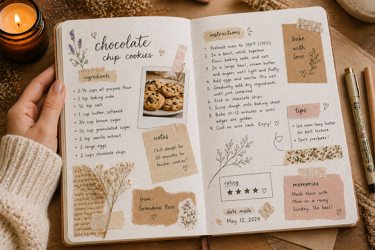 Different styles of recipe book journals