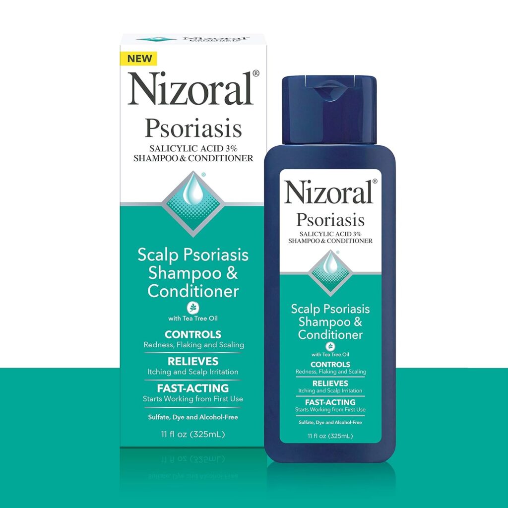Nizoral Psoriasis Shampoo and Conditioner with Salicylic Acid and Tea Tree — a 2-in-1 specifically formulated for scalp psoriasis. Relieves itching, reduces flaking and redness, and gentle enough for regular use.