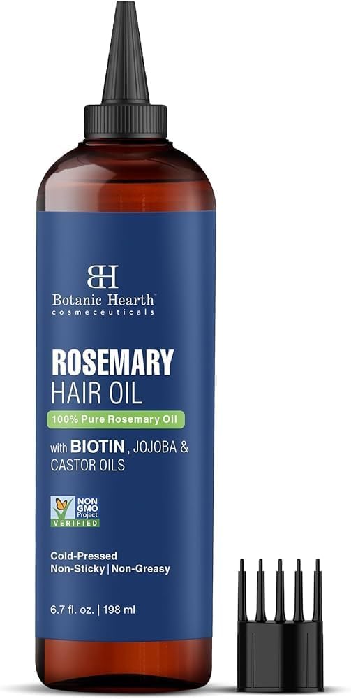 Botanic Hearth Hair Oil with Rosemary, Biotin, Castor and Jojoba — a powerhouse blend of growth-supporting oils in one bottle. Lightweight and absorbs beautifully without feeling greasy. Safe for color-treated hair and all hair types.