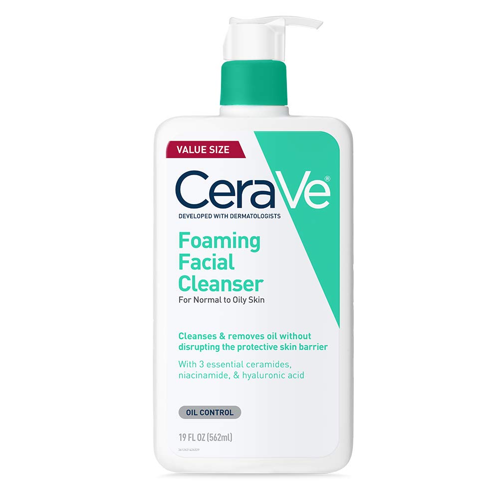 CeraVe Foaming Facial Cleanser for normal to oily skin, a gentle face wash for a clear glowing skin routine.