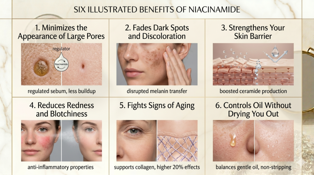 six ilustrated benefits of niacinamid